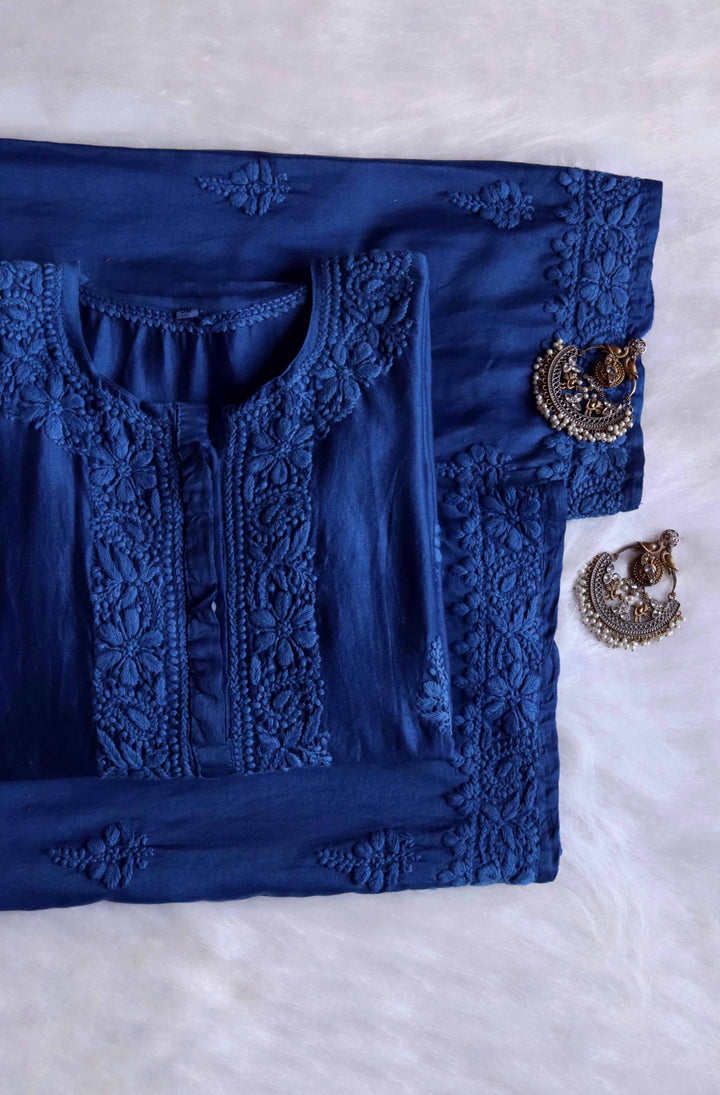 Zimra Premium Royal Blue Pure Chanderi set