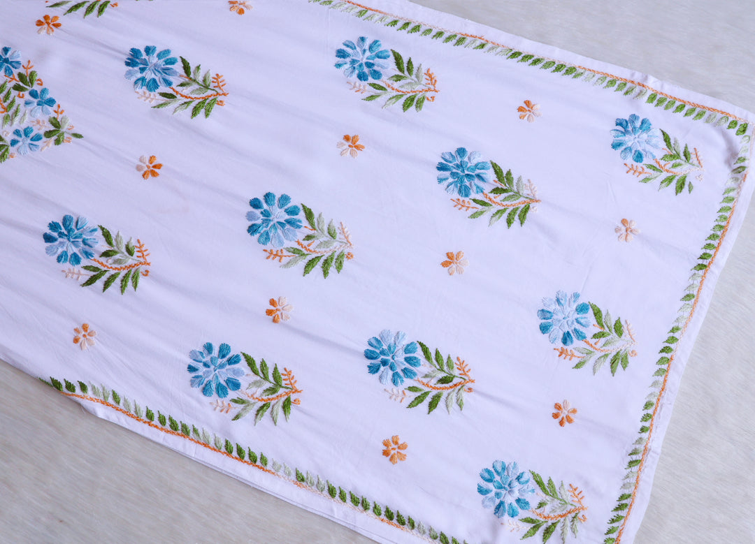 Gul-e-Jahaan White & Sky Blue Rayon Kurta