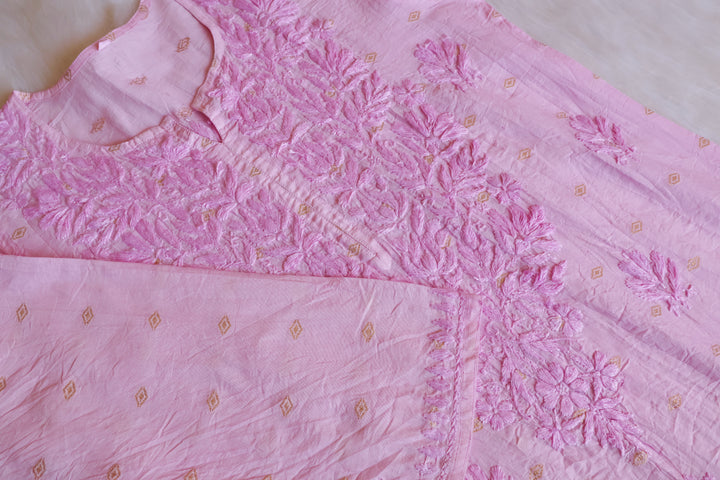 Nazakat Baby Pink Long Chanderi Kurta