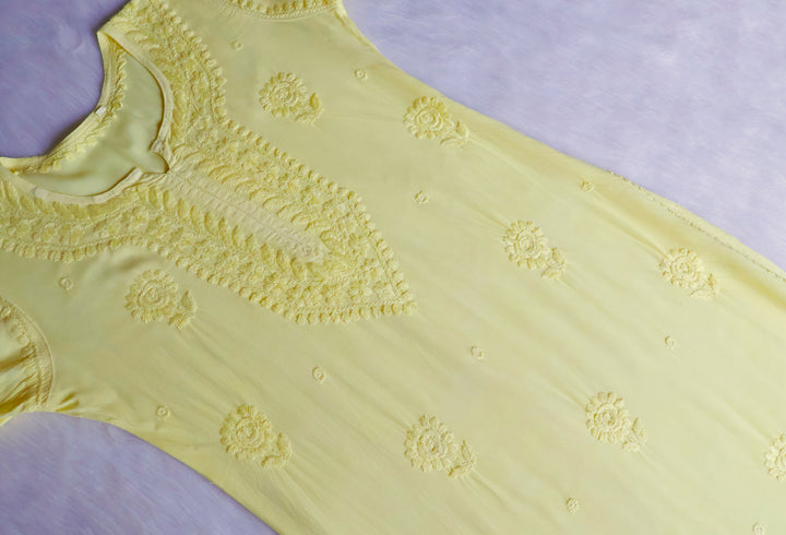 Alina Pastel Yellow Long Rayon Kurta