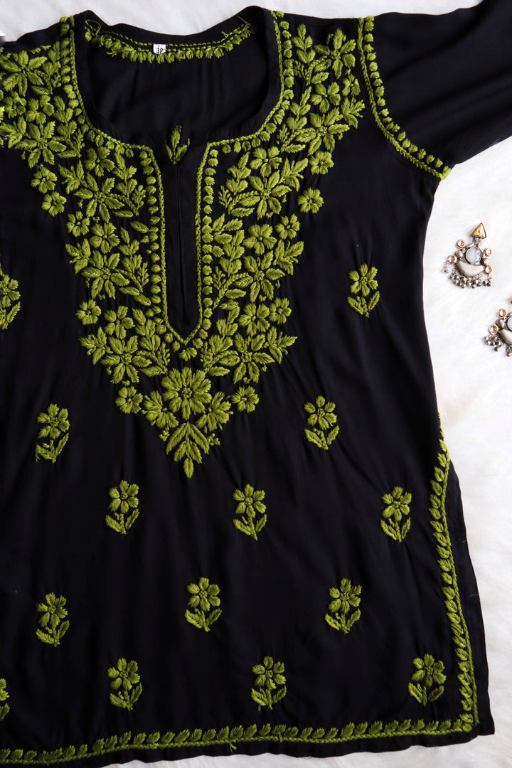 Gul-E-Jahaan Black & Olive Short Rayon Kurta