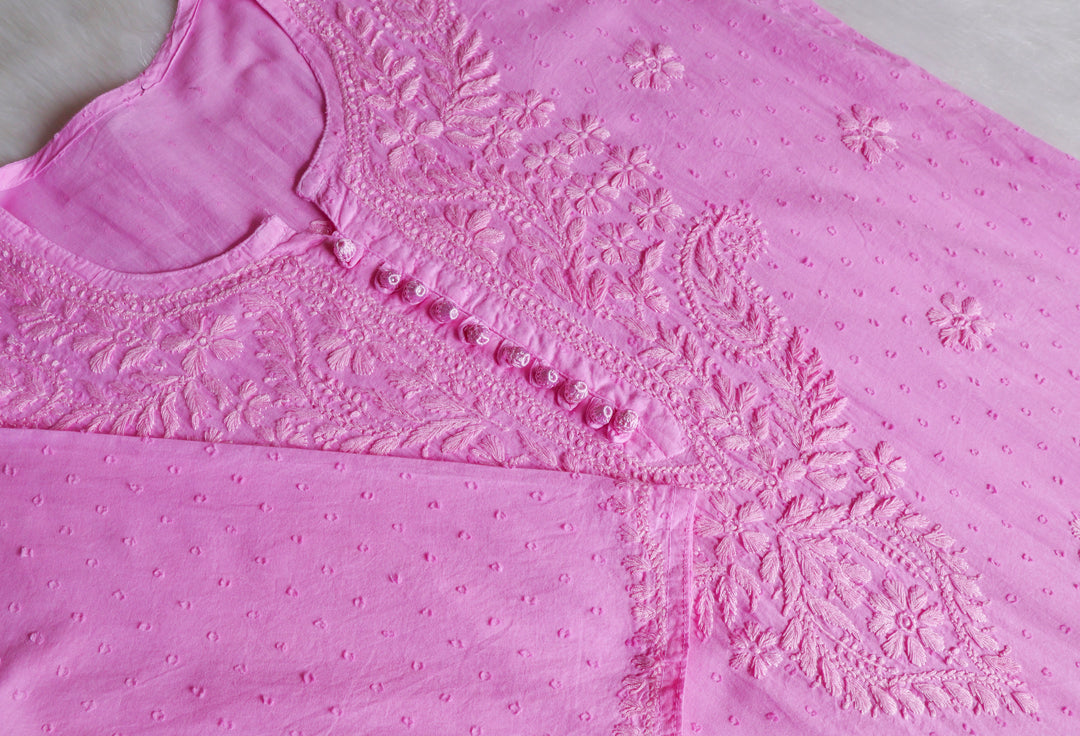 Nazakat Baby Pink 3 Piece Cotton Kurta set