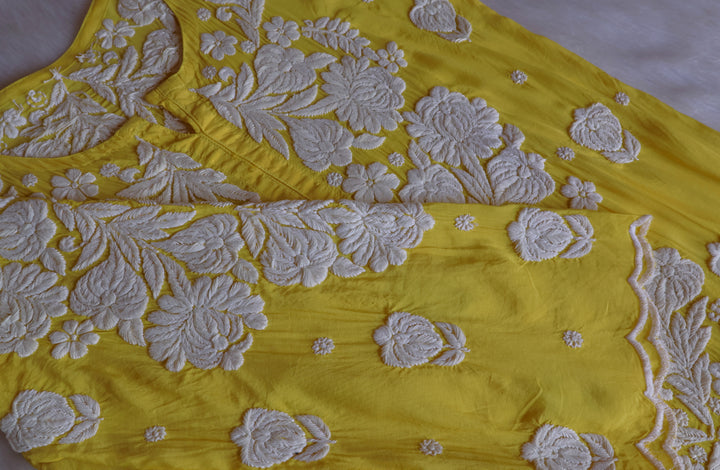 Noor Yellow 10D Pure Muslin Scalloped Kurta Set