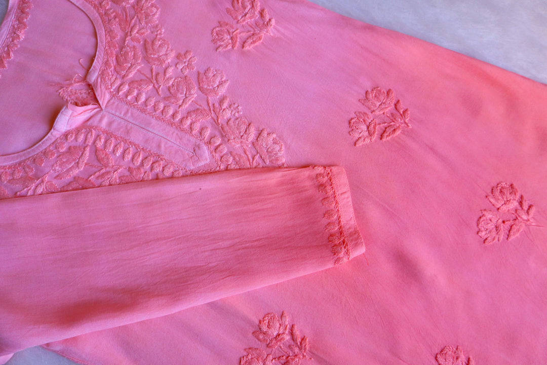 Gul Rose Pink Ombre Short Rayon Kurta