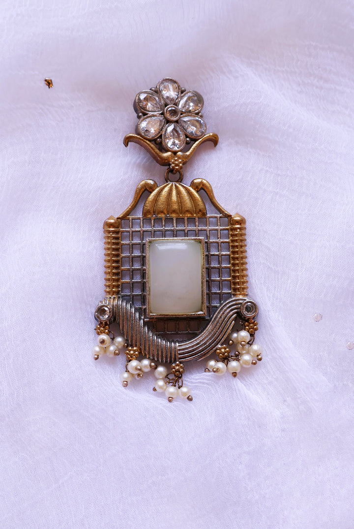 Chunky Dual Toned Birdcage Long Earrings