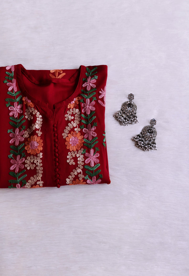Anah Maroon Ombre Long Rayon Kurta