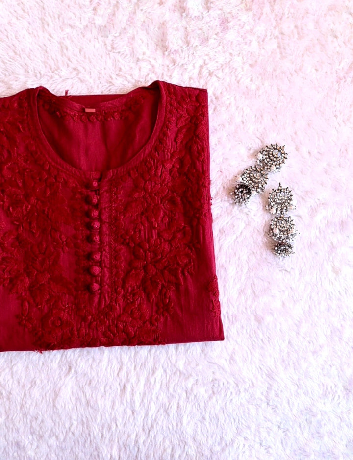Aayat Red Rose Cotton Kurta