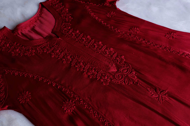 Mehr Maroon Modal Silk Dress