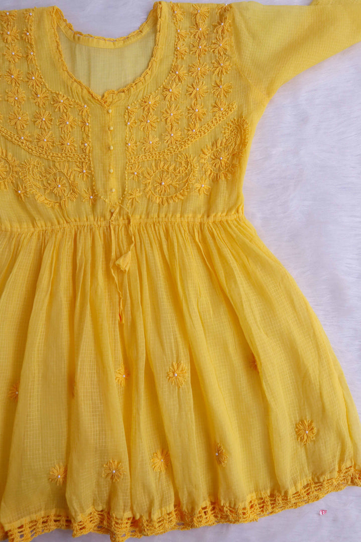 Daania Yellow Kota Pearl short Frock