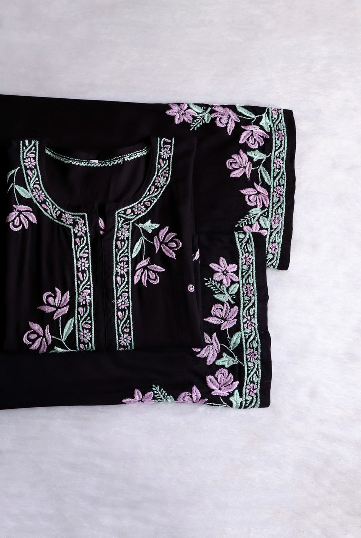 Gul Kashmiri Black & Lavender Modal Kurta Set