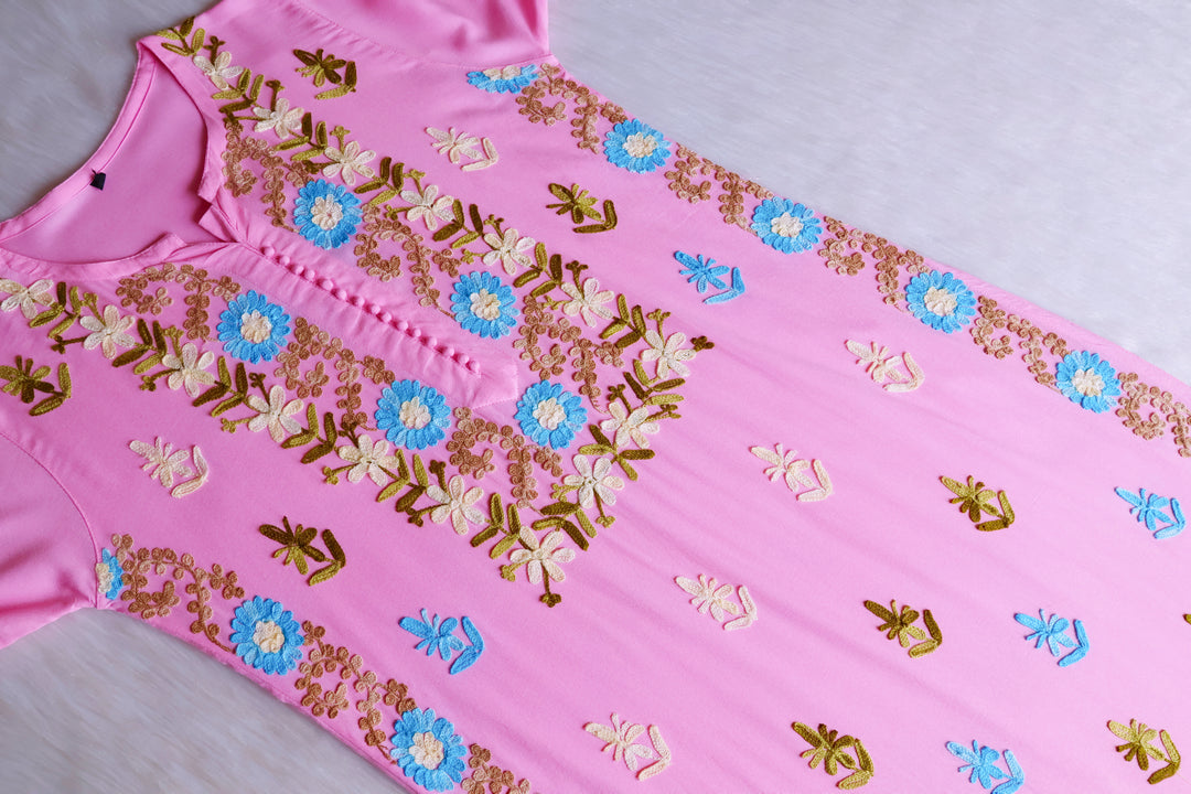 Anah Baby Pink Ombre Long Rayon Kurta