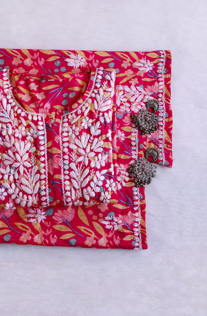 Sajal Deep Pink Pure Mulmul set