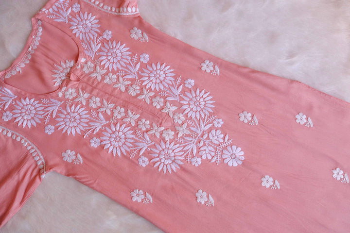 Haya Pastel Peach Long Rayon kurta