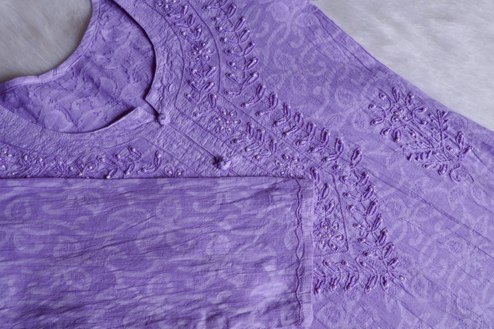 Lavender Long Jacquard Pearl Cotton kurta