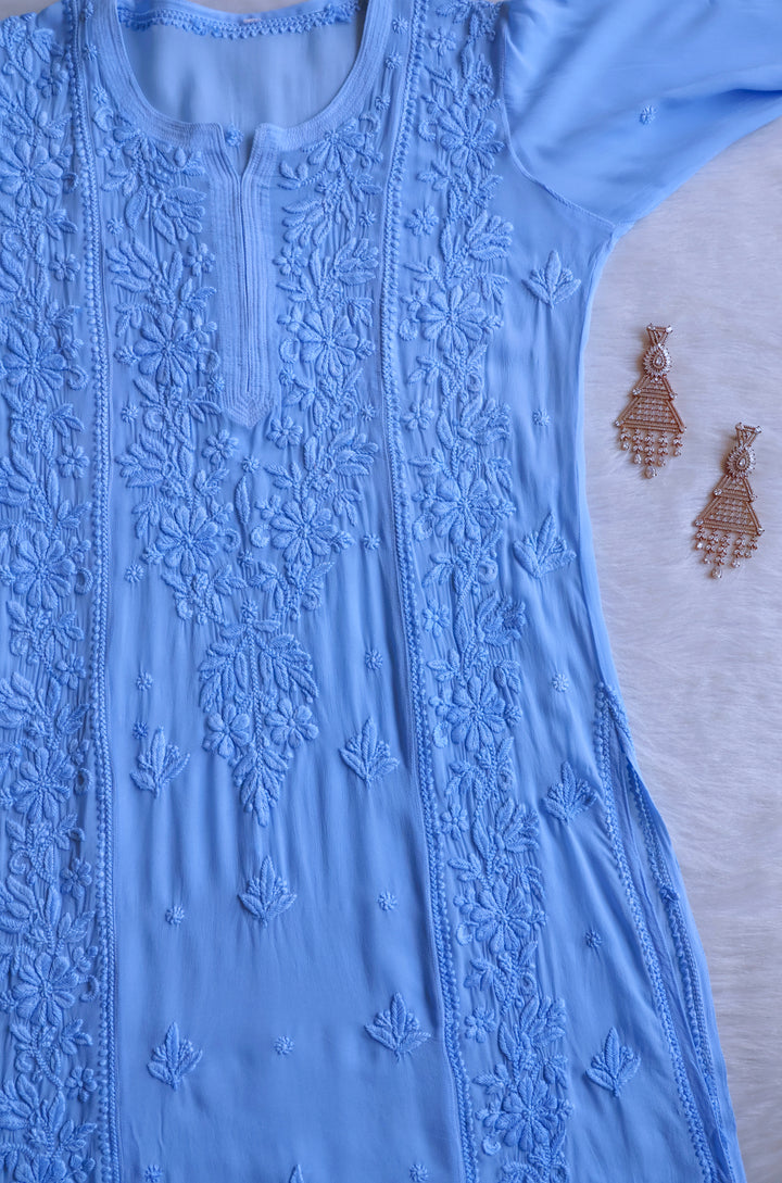 Mahnoor Ice Blue Viscose Georgette Kurta