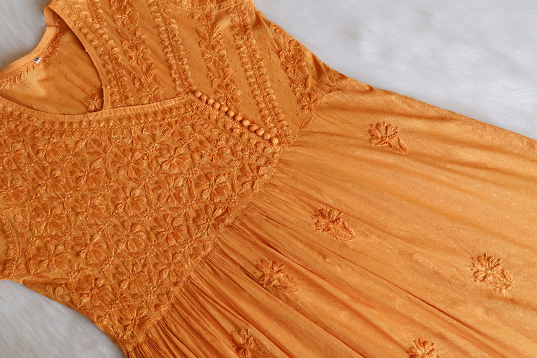 Nazakat Mustard Pure Cotton Angarakha Dress