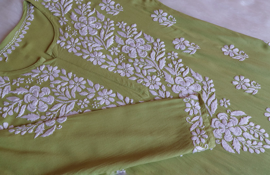 Benafsha Lime Green Rayon Kurta Pant set