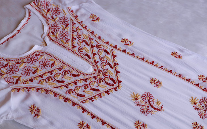 Hoorain White, Maroon & Cream Pure Chiffon Kurta