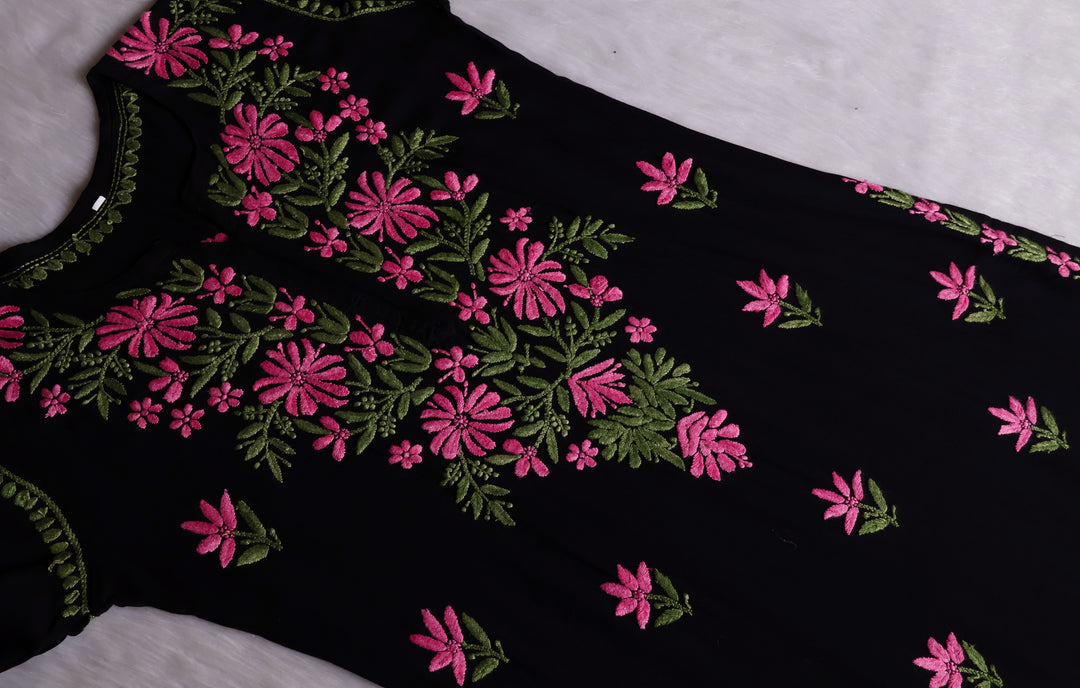 Gulaab Black, Pink & Green Rayon Kurta Set