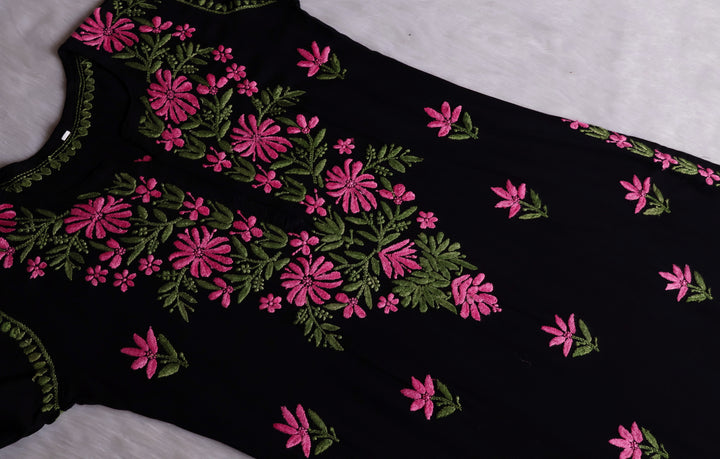 Gulaab Black, Pink & Green Rayon Kurta Set