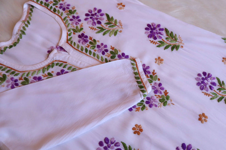 Gul-e-Jahaan White & Purple Rayon Kurta