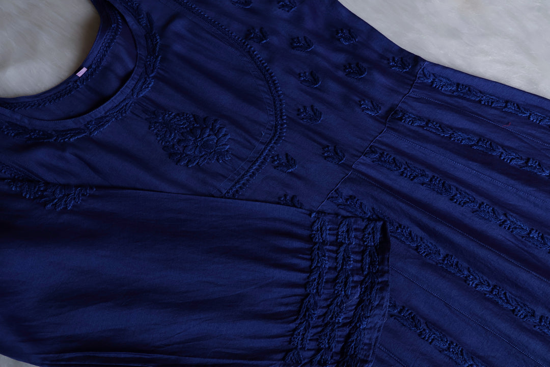 Naqsh Royal Blue Pure Chanderi Silk Anarkali