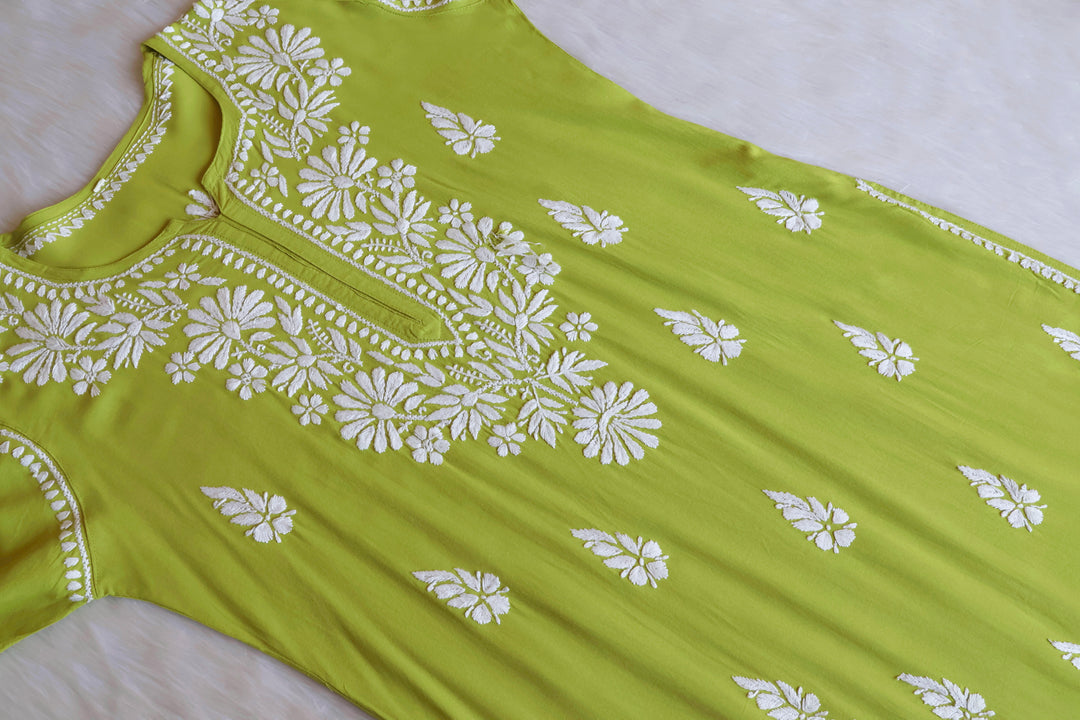 Duaa Lime Green Long Rayon kurta