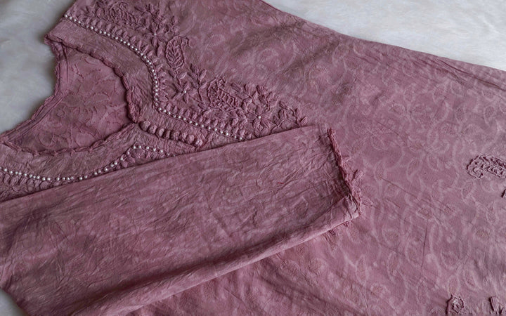 Dusty Purple Long Jacquard Pearl Cotton kurta