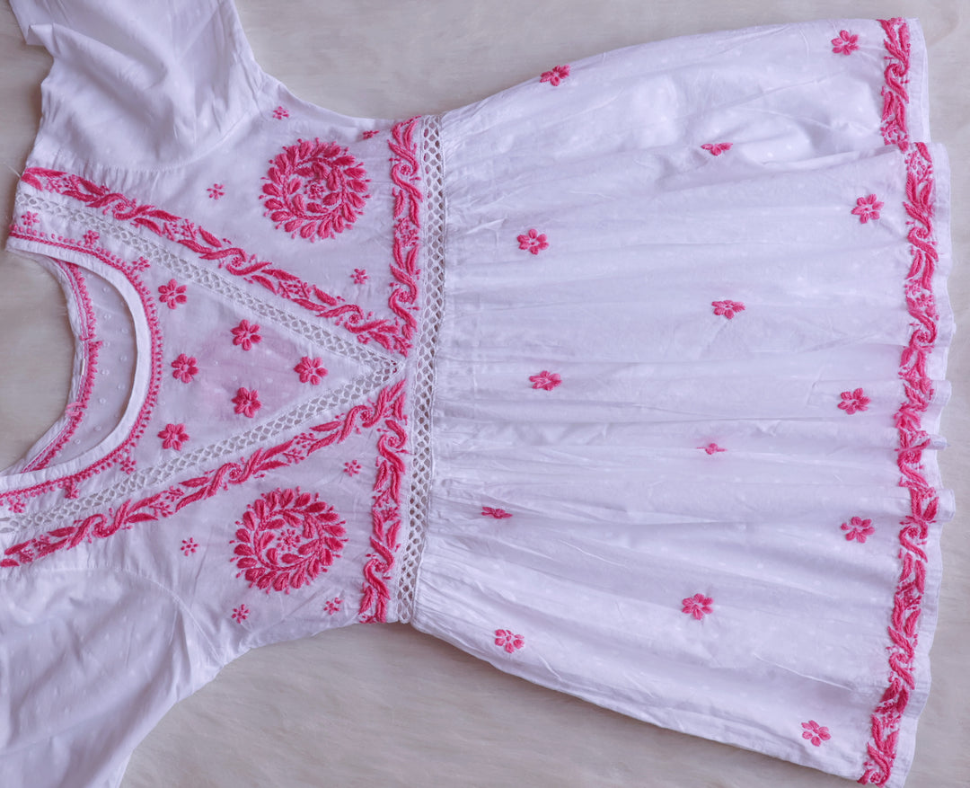 Nazakat White & Pink Cotton Peplum kurta