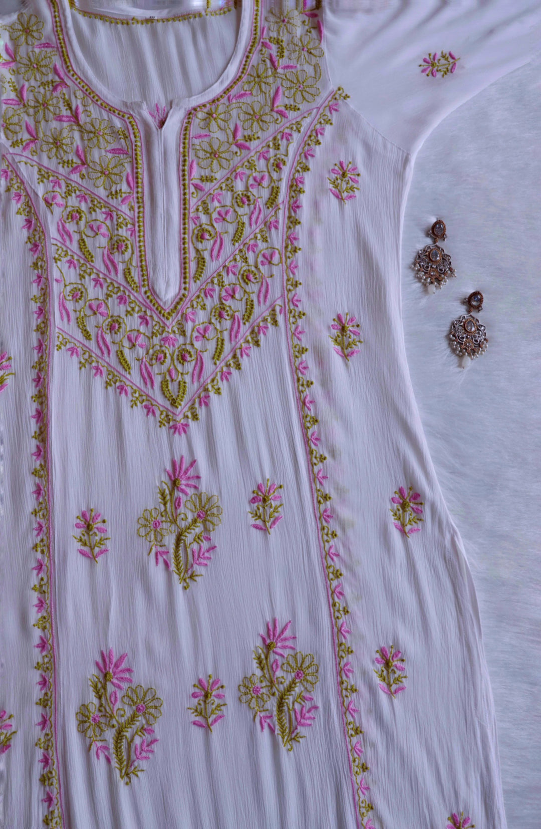 Hoorain White, Lavender & Green Pure Chiffon Kurta