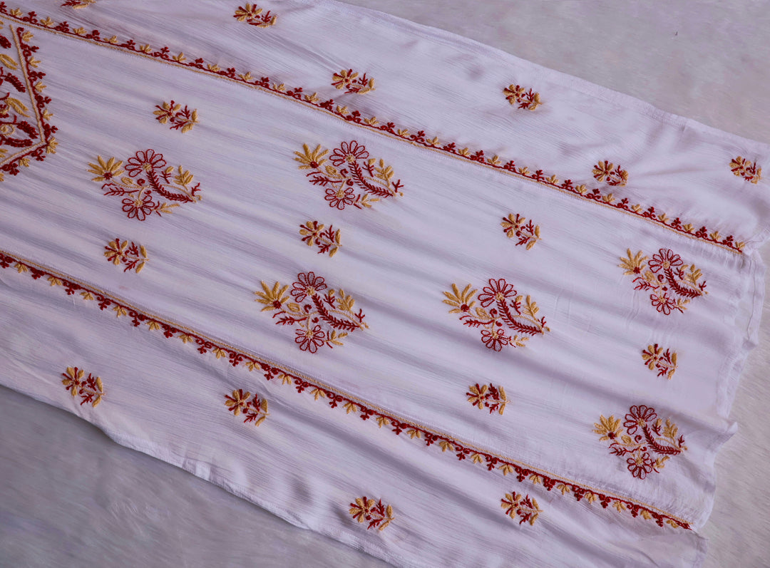 Hoorain White, Maroon & Cream Pure Chiffon Kurta