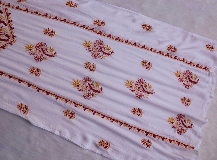 Hoorain White, Maroon & Cream Pure Chiffon Kurta