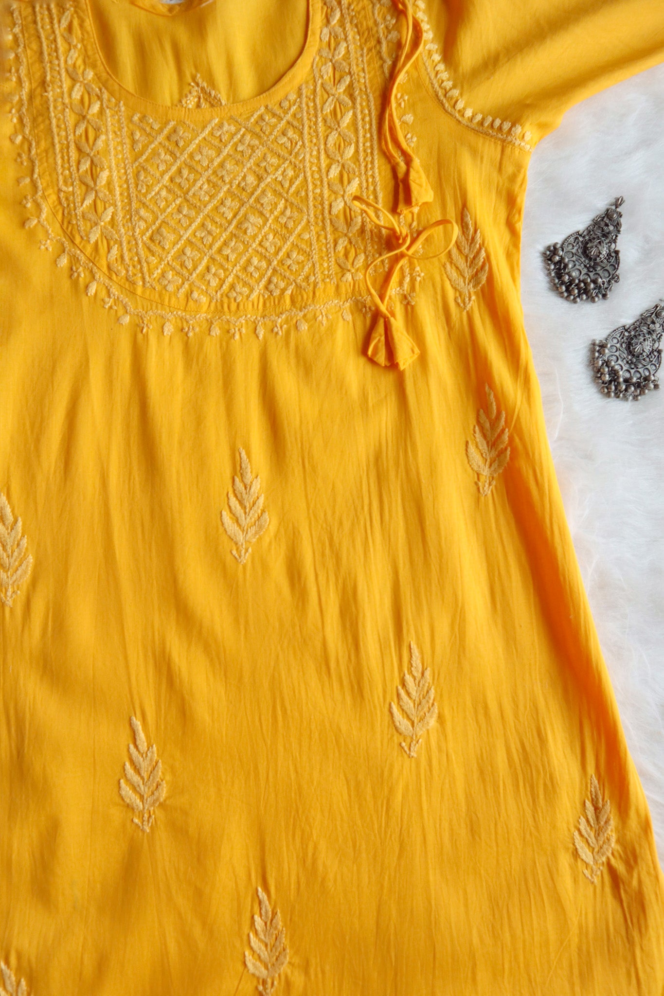 Zarah Mustard Yellow Cotton long kurta