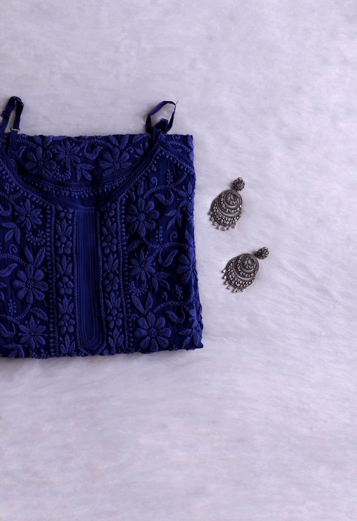Mehr Royal Blue Long Viscose Strappy Kurta