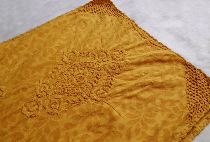 Mustard Yellow Long Jacquard Lace Cotton kurta
