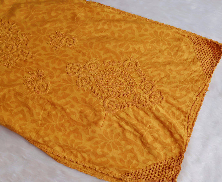 Mustard Yellow Long Jacquard Lace Cotton kurta