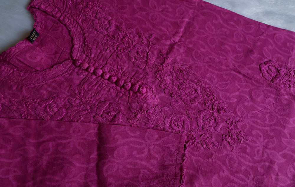 Petal Purple Long Jacquard Cotton kurta - Noor Chikankari
