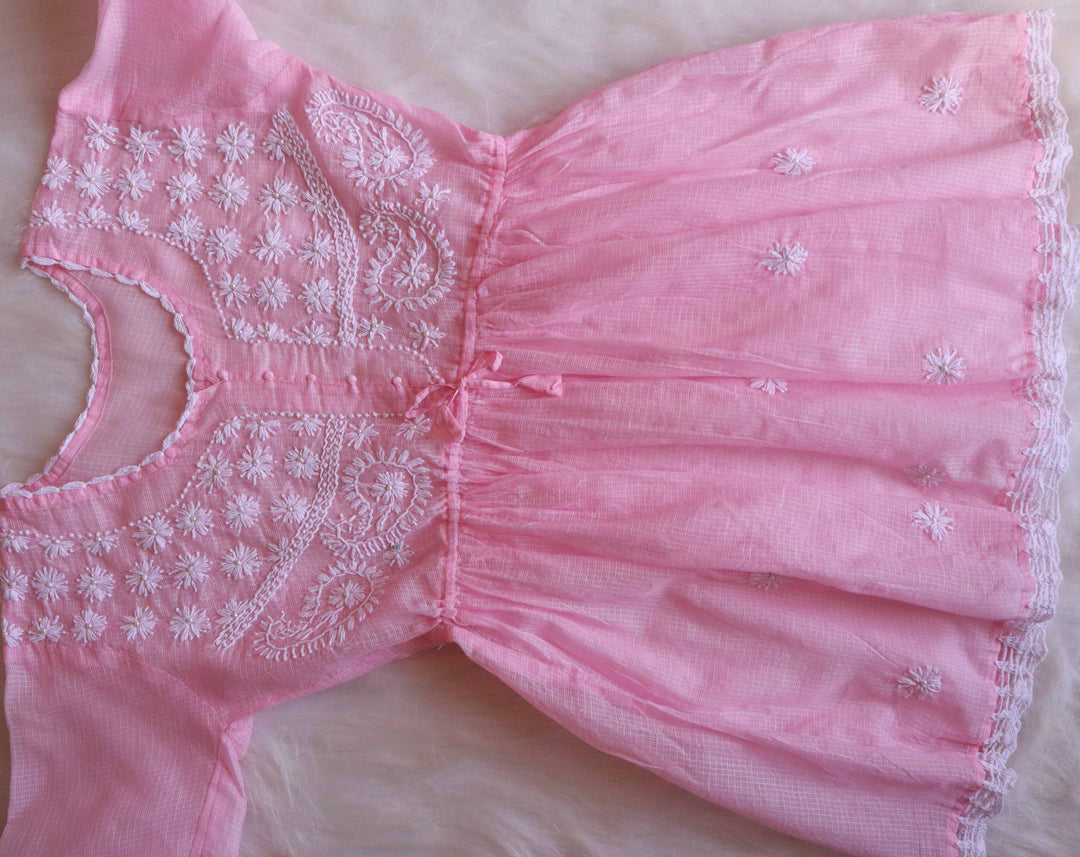Daania Baby Pink & White Kota Pearl short Frock