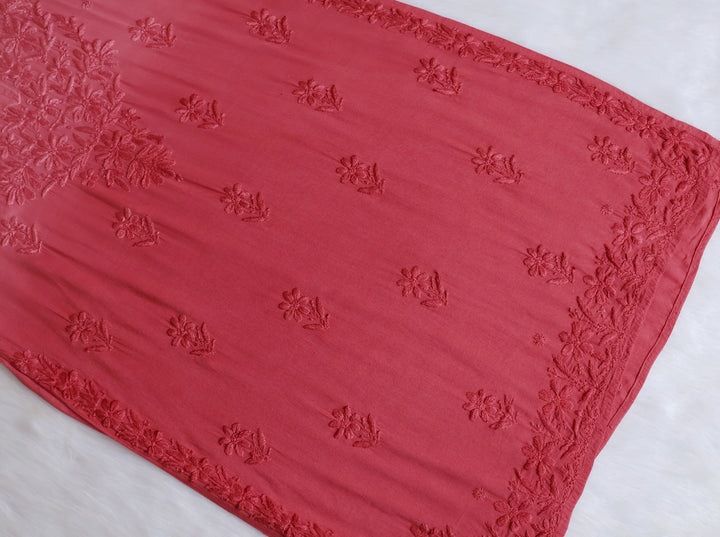 Sanam Rose Brown Ombre Long Rayon Kurta - Noor Chikankari