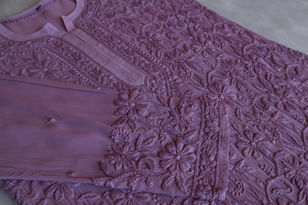 Alayna Dusty Purple Jaal Viscose Georgette Kurta