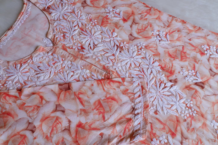 Sarah Peach Long Rayon kurta