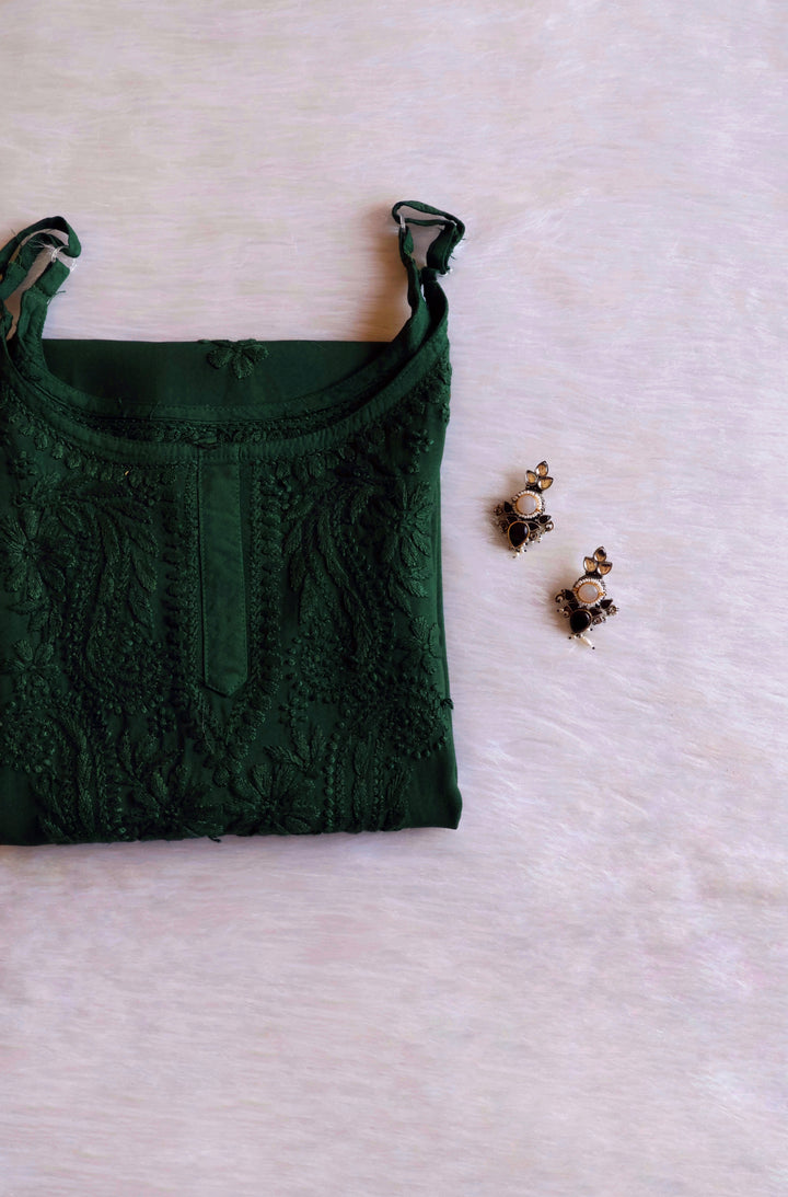 Hala Deep Green Blue Sleeveless Long Rayon Kurta