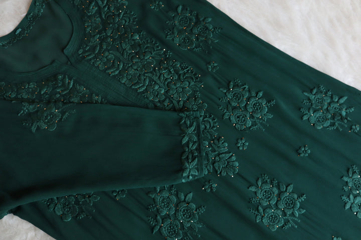 Hoor Emerald Green Viscose Georgette Kurta