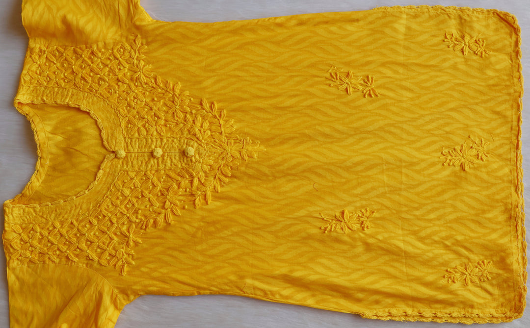 Zaina Yellow Short Jacquard Cotton kurta