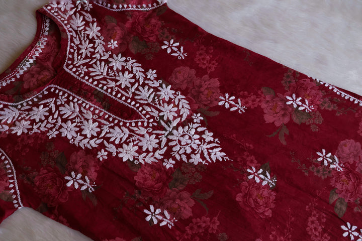 Dahlia Plum Floral Long MulMul kurta