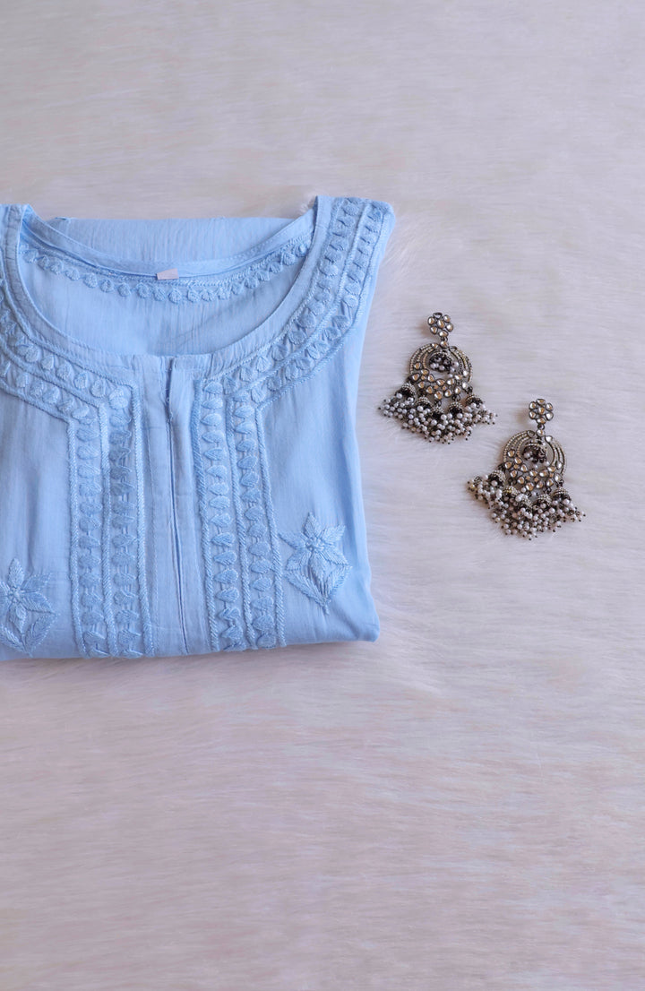 Saleha Ice Blue Cotton Kurta