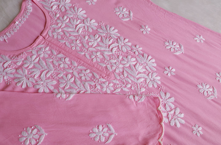 Maisha Baby Pink Scalloped Long Rayon Kurta