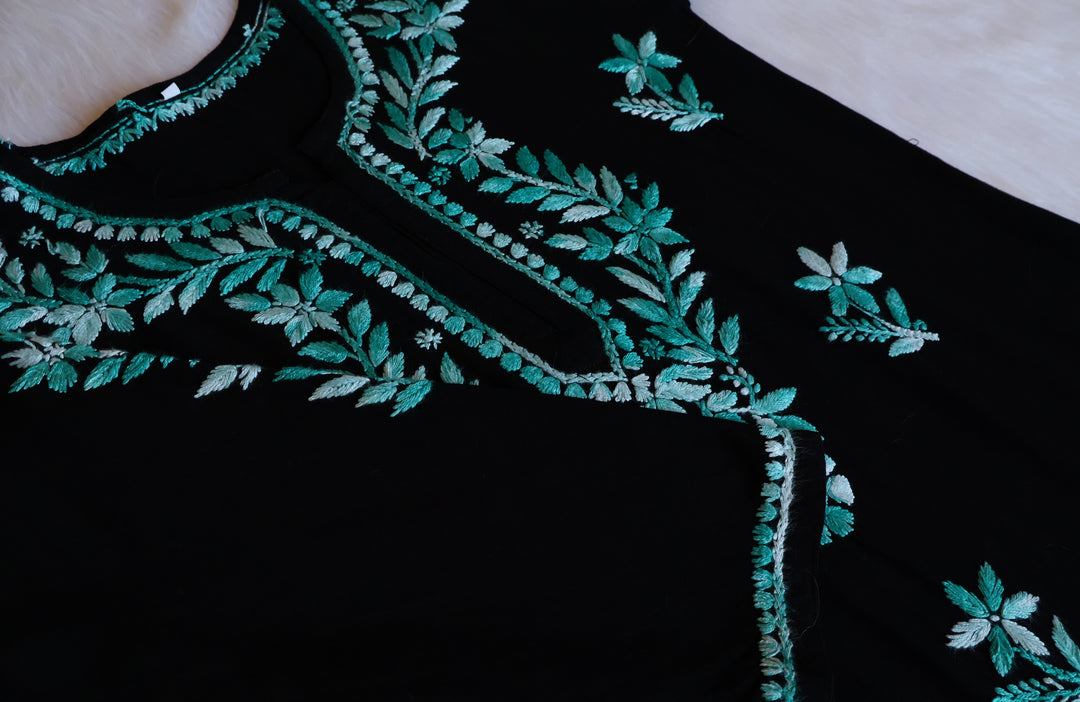 Maaham Black & Teal Short Rayon Kurta