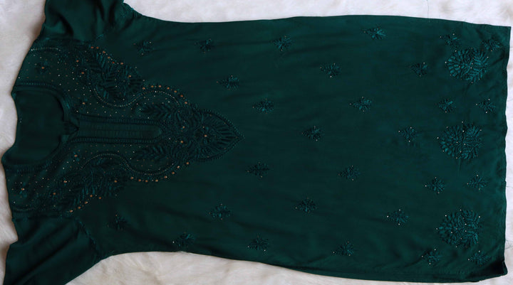 Naida Bottle Green Rayon mukaish Long Kurta