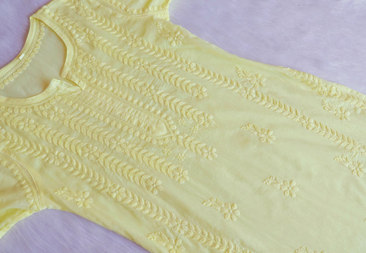 Noor Pastel Yellow Pure Cotton Kurta - Noor Chikankari